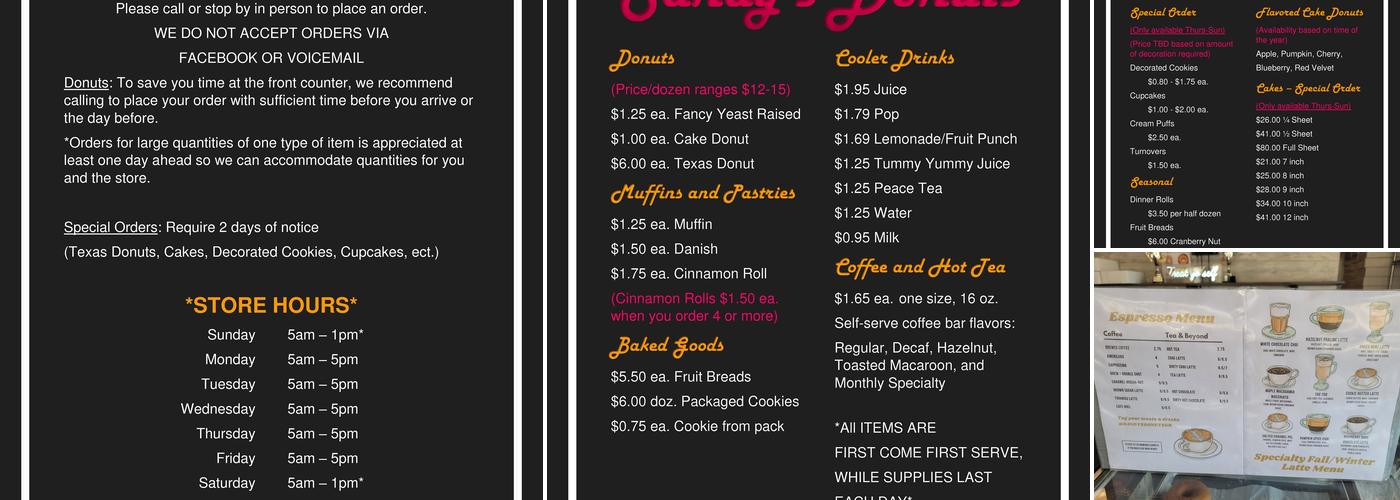 Sandy's Donuts Menu