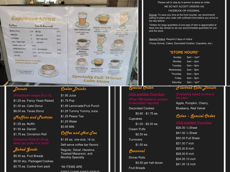 Sandy's Donuts Menu