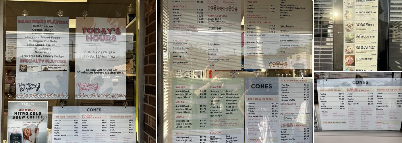 The Cone Shoppe Menu