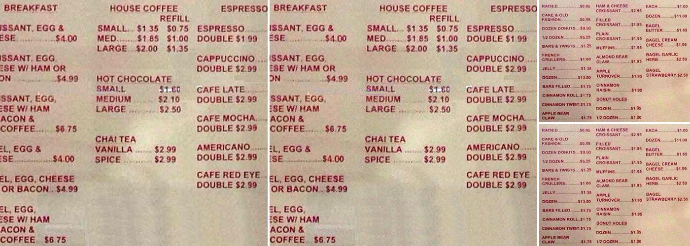 Lee's Donuts Menu