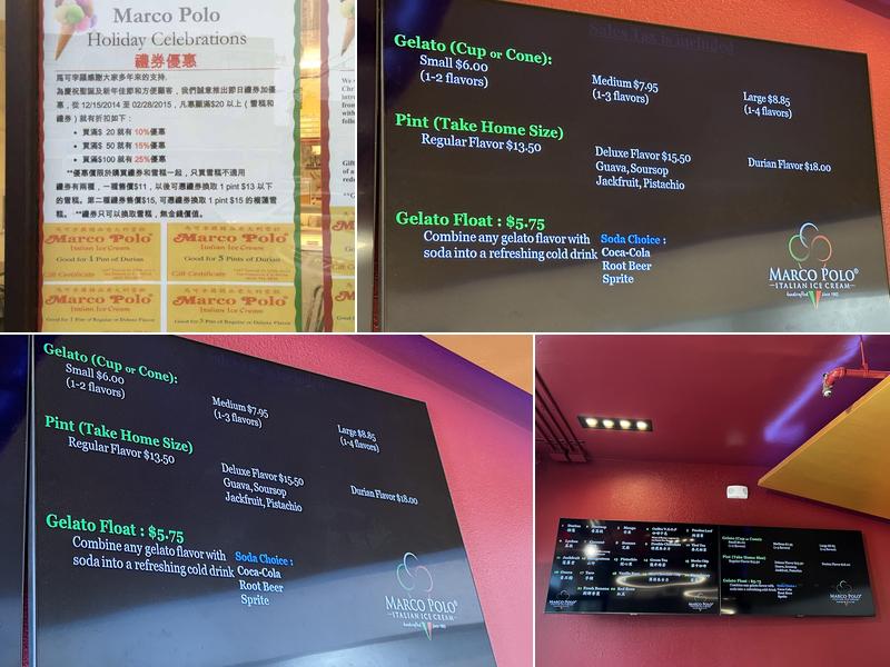 Marco Polo Italian Ice Cream Menu