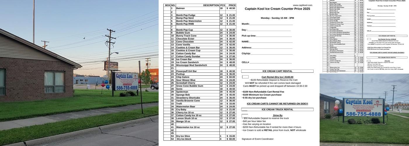 Captain Kool Ice Cream Menu