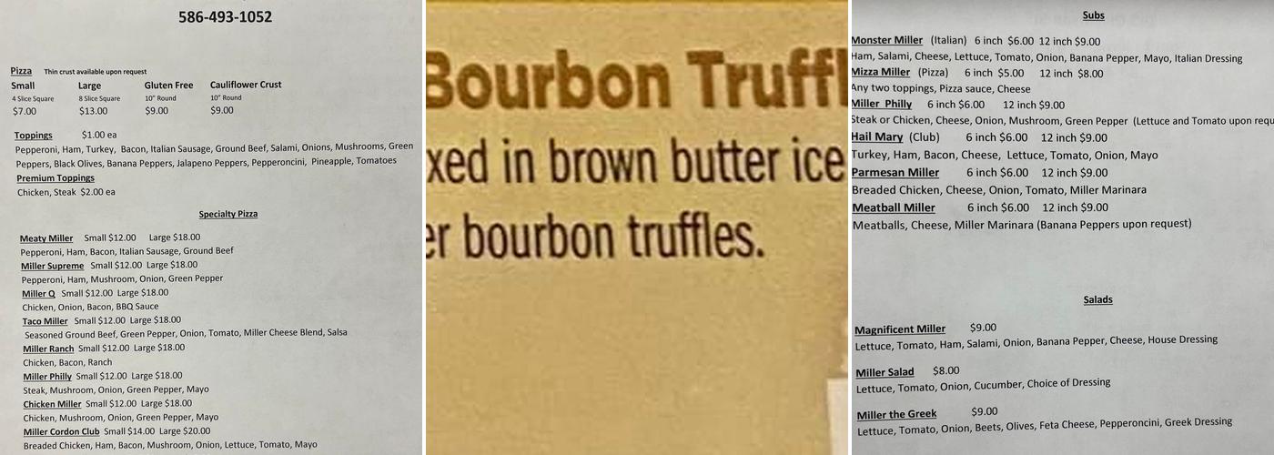 Miller Brothers Creamery Menu