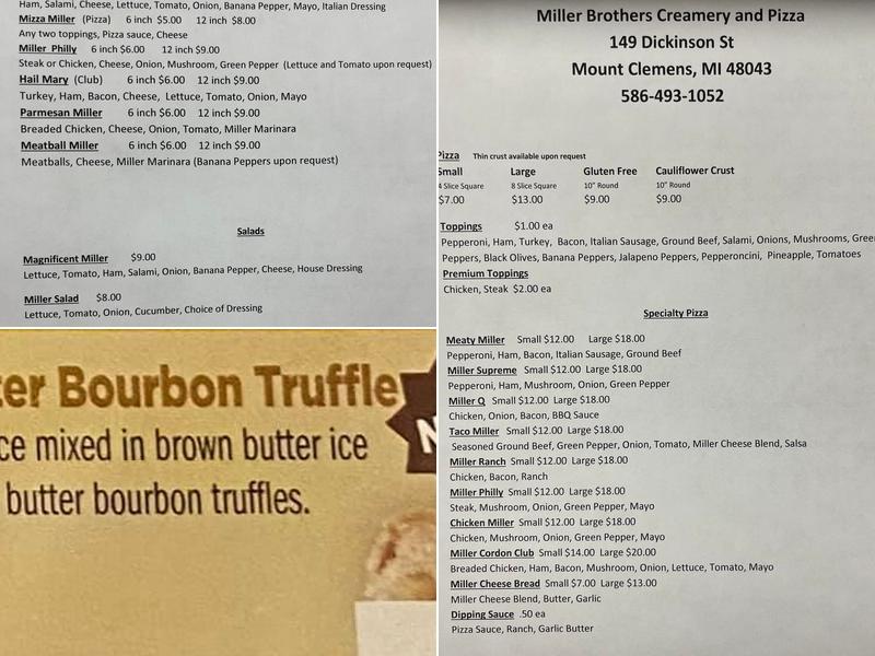 Miller Brothers Creamery Menu