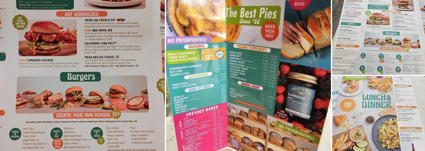 Polly's Pies Restaurant & Bakery Menu