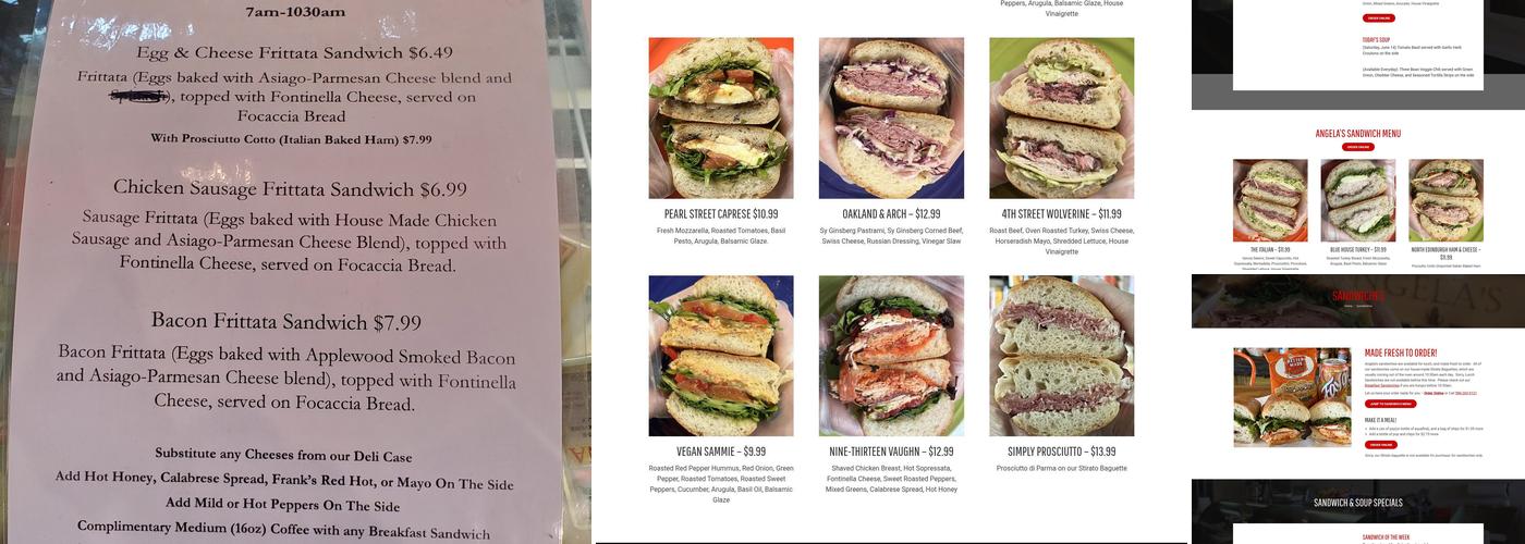 Angela's Italian Deli and Bakery Menu