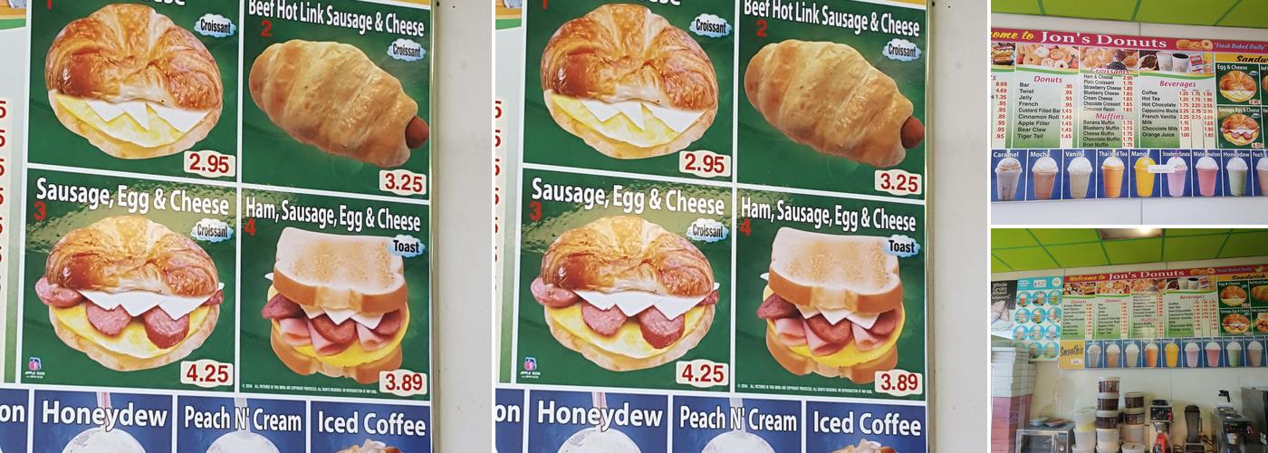 Jon's Donuts Menu