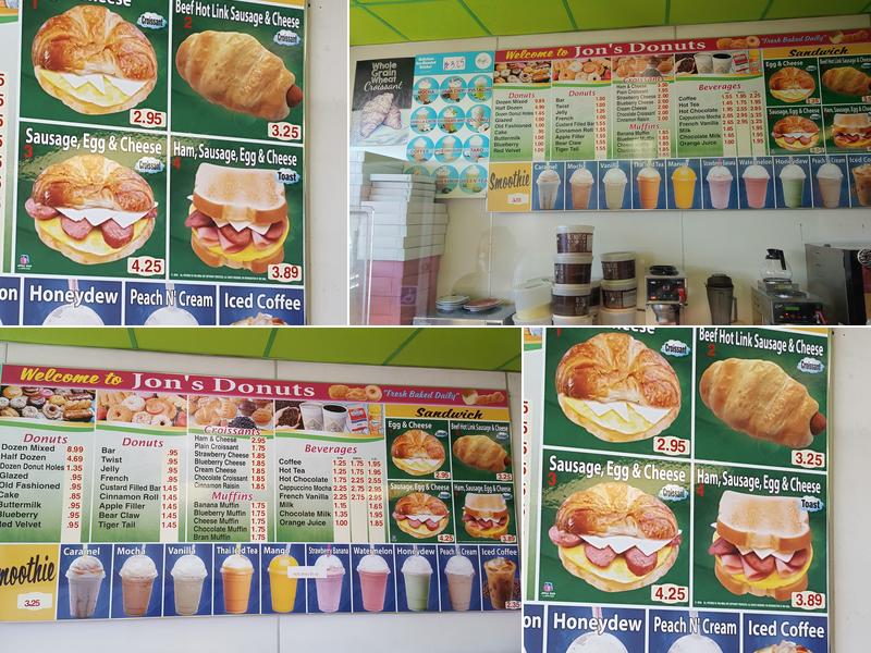 Jon's Donuts Menu