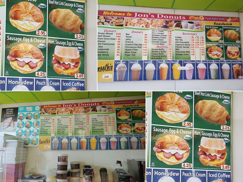 Jon's Donuts Menu