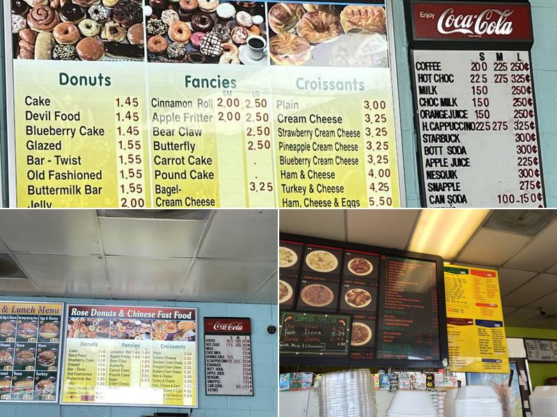 Rose Donuts and Chinese Fast Food Menu
