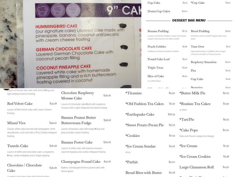 Hummingbird Bakery & Dessert Bar Menu