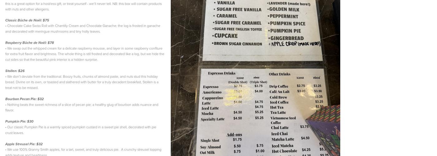 Crispian Bakery Menu