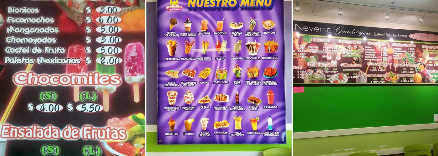 Neveria Guadalajara Ice Cream Shop Menu