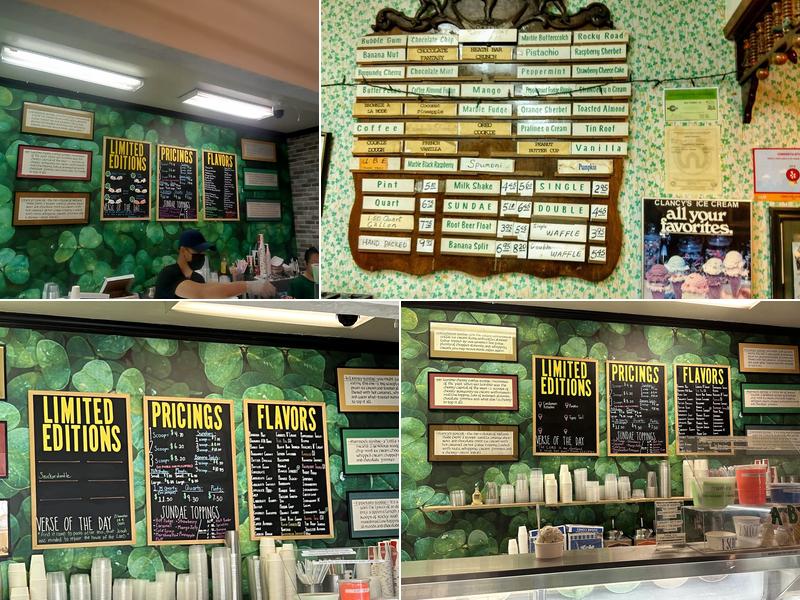 Clancy's Ice Cream Parlour Menu