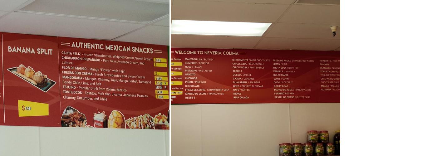 Neveria Colima Menu