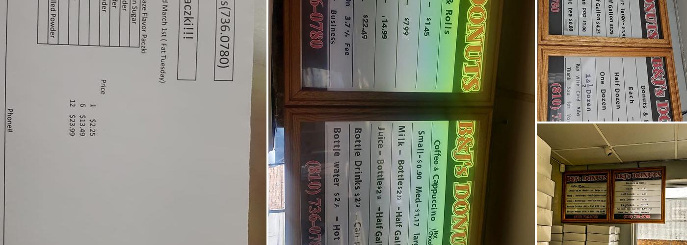 B & J's Donuts Menu