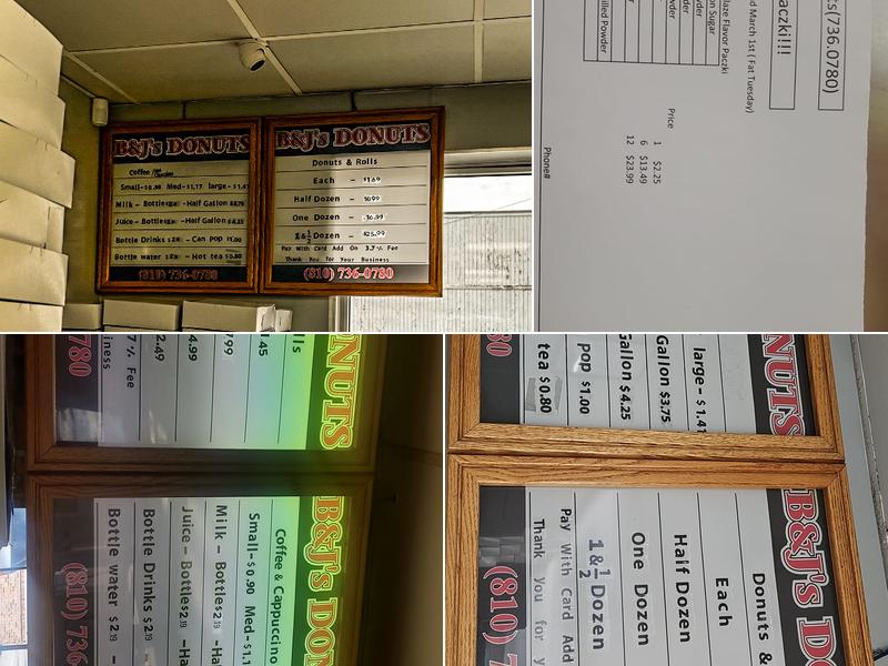 B & J's Donuts Menu
