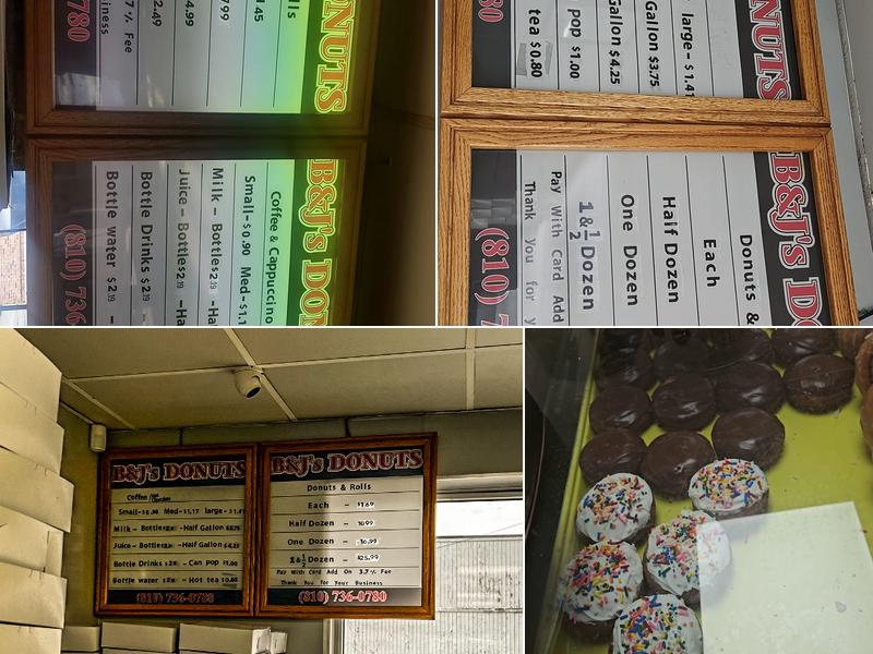 B & J's Donuts Menu