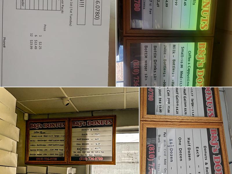 B & J's Donuts Menu