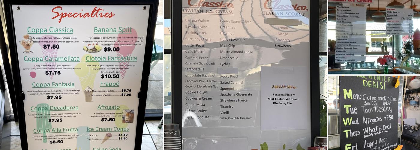 Gelato Classico Italian Ice Cream Menu