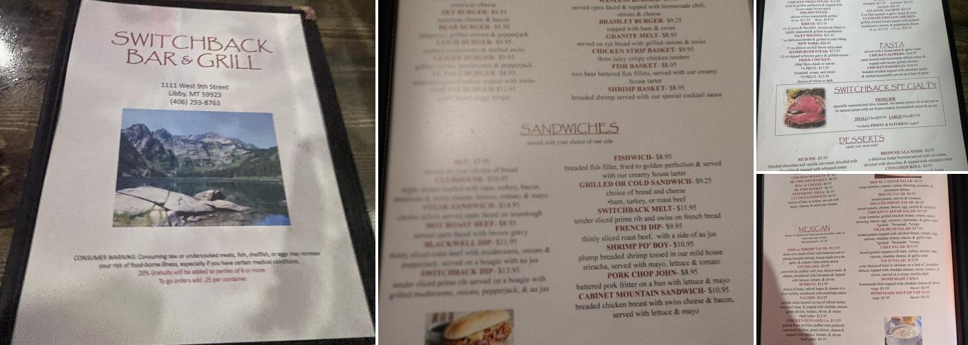 Switchback Bar & Grill Menu