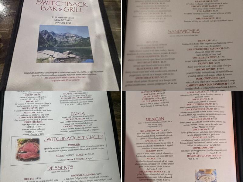 Switchback Bar & Grill Menu
