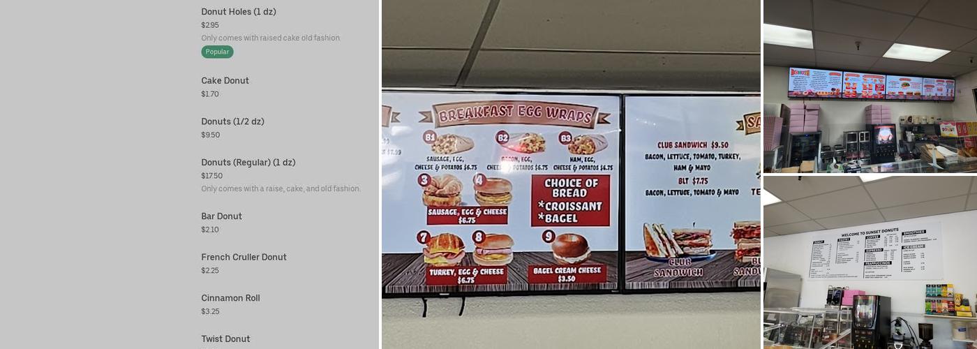 Sunset Donuts Menu