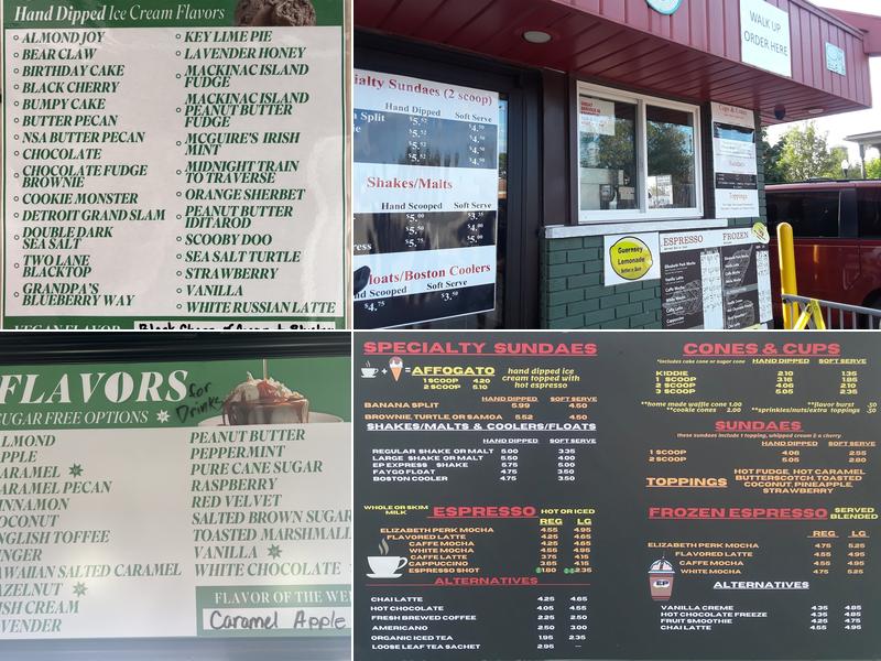 Elizabeth Perk Coffee & Ice Cream Menu