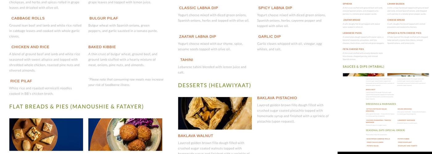 Beirut Bakery Menu