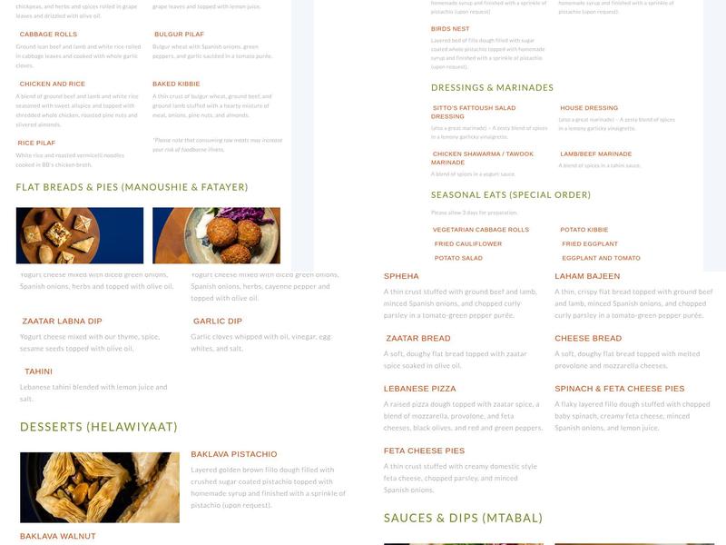 Beirut Bakery Menu