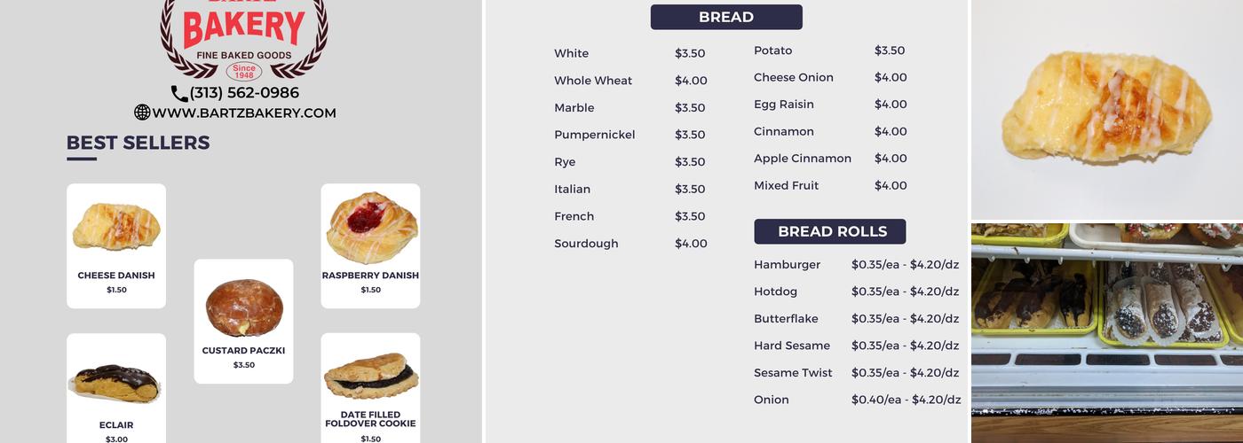 Bartz Bakery Menu