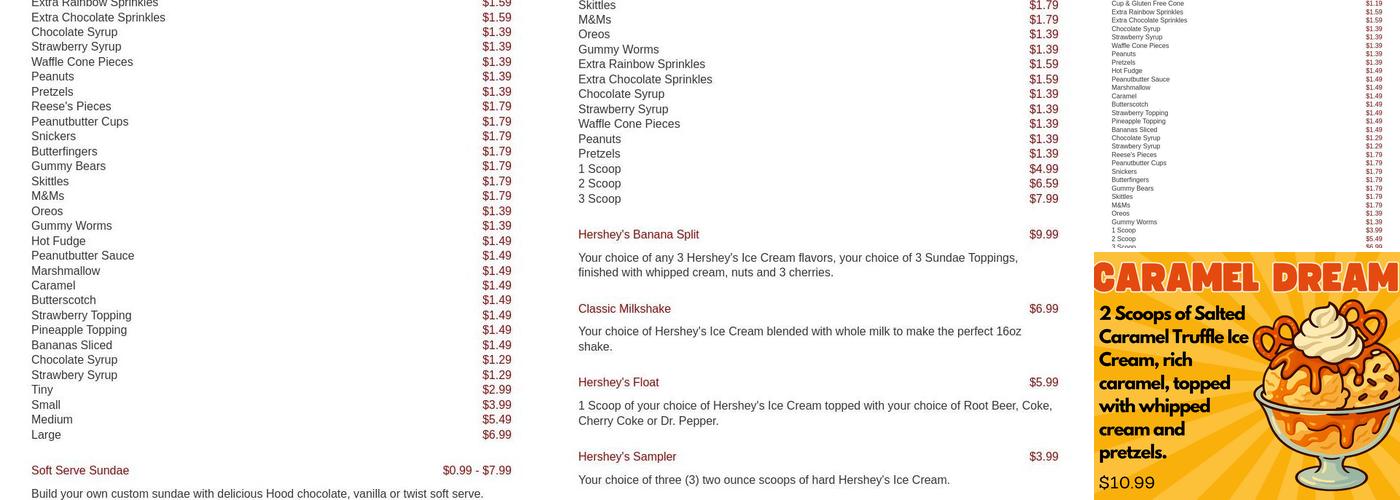 Scoops Ice Cream Menu
