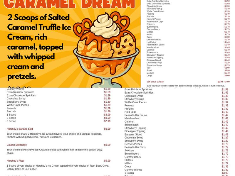 Scoops Ice Cream Menu