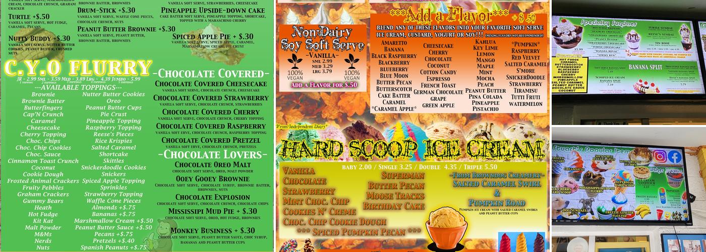 Stuart's Ice Cream and Yogurt Menu