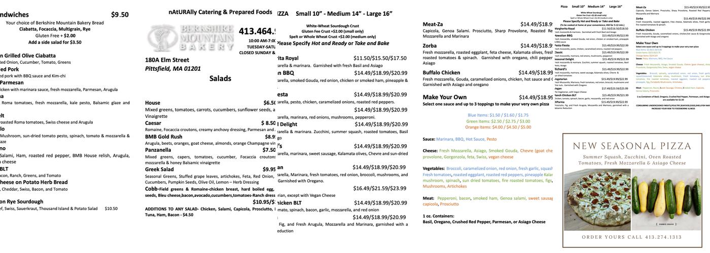 Berkshire Mountain Bakery Menu
