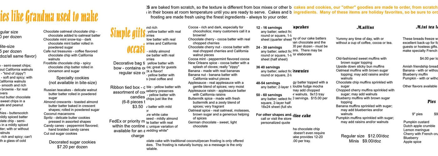 Baker's Acre LLC Menu