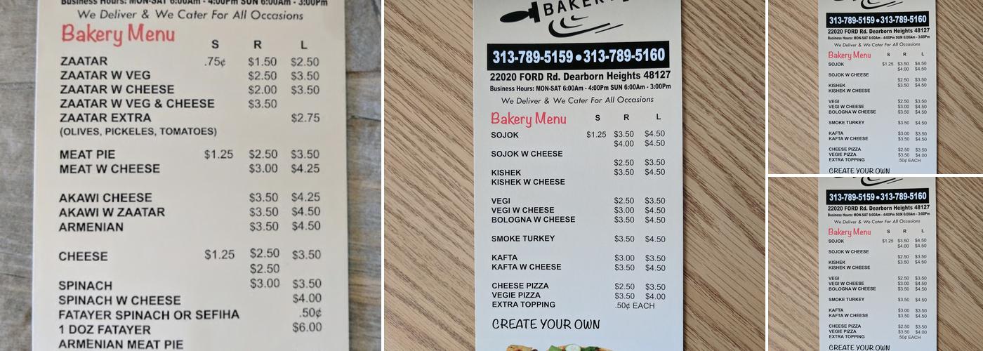 Samhat Bakery Menu