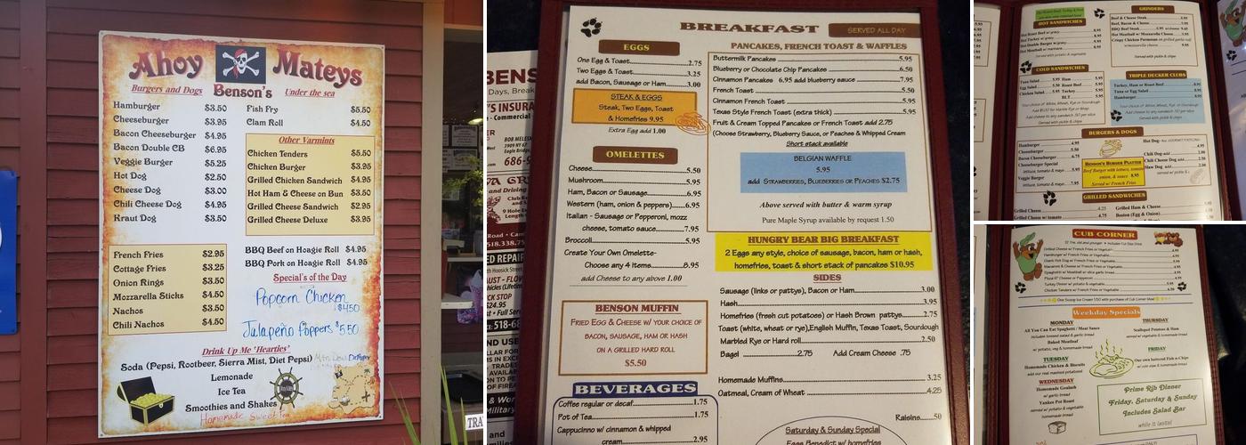 Benson's Dairy Bar Menu