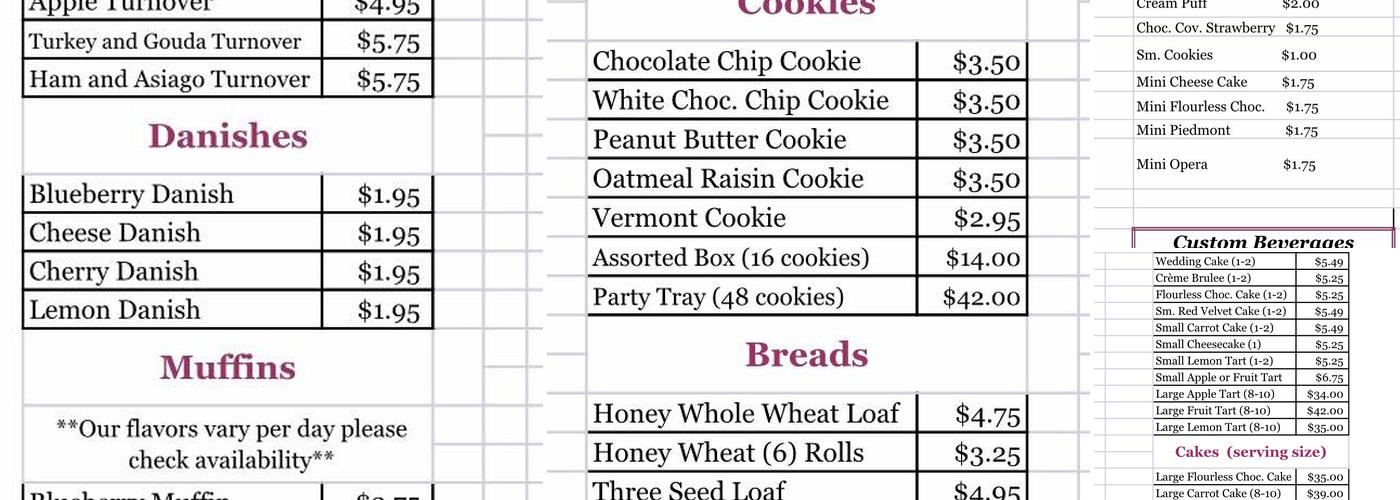 Sticky Fingers Bakery Menu
