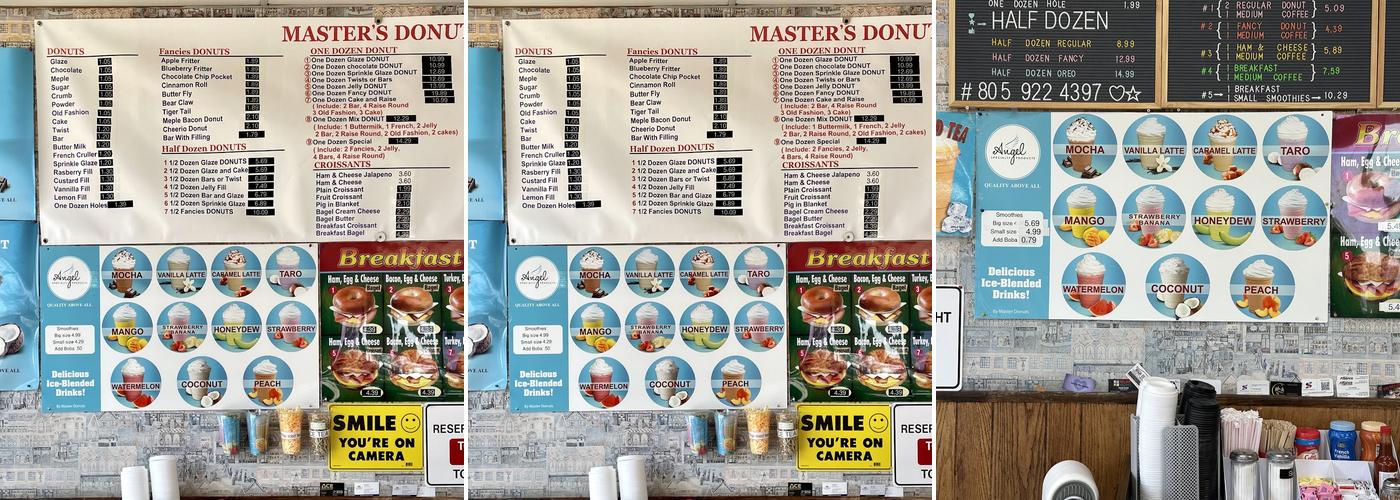 Master's Donuts Menu