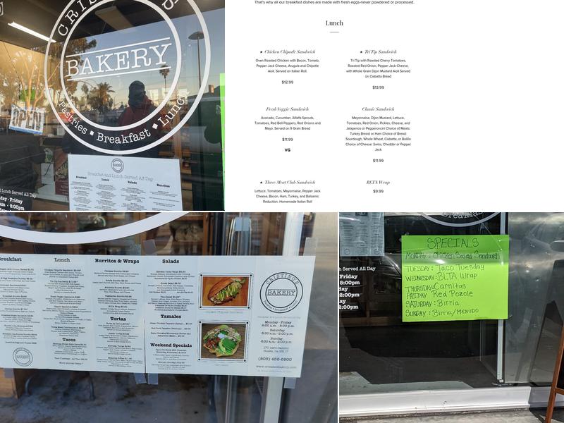 Cristino’s Bakery Menu