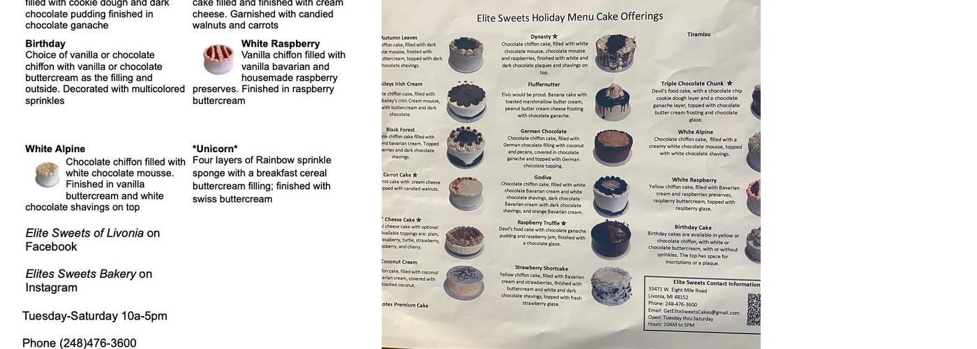 Elite Sweets Menu