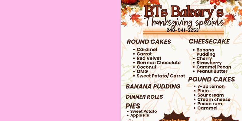 BT'S BAKERY Shop Menu