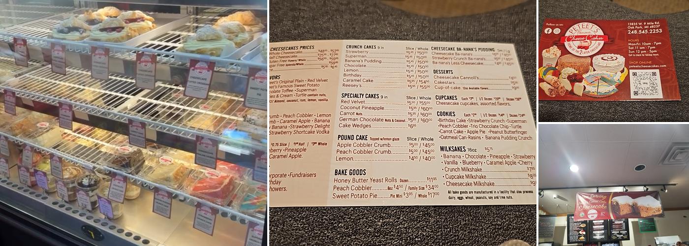 Peteet's Famous Cheesecakes Menu
