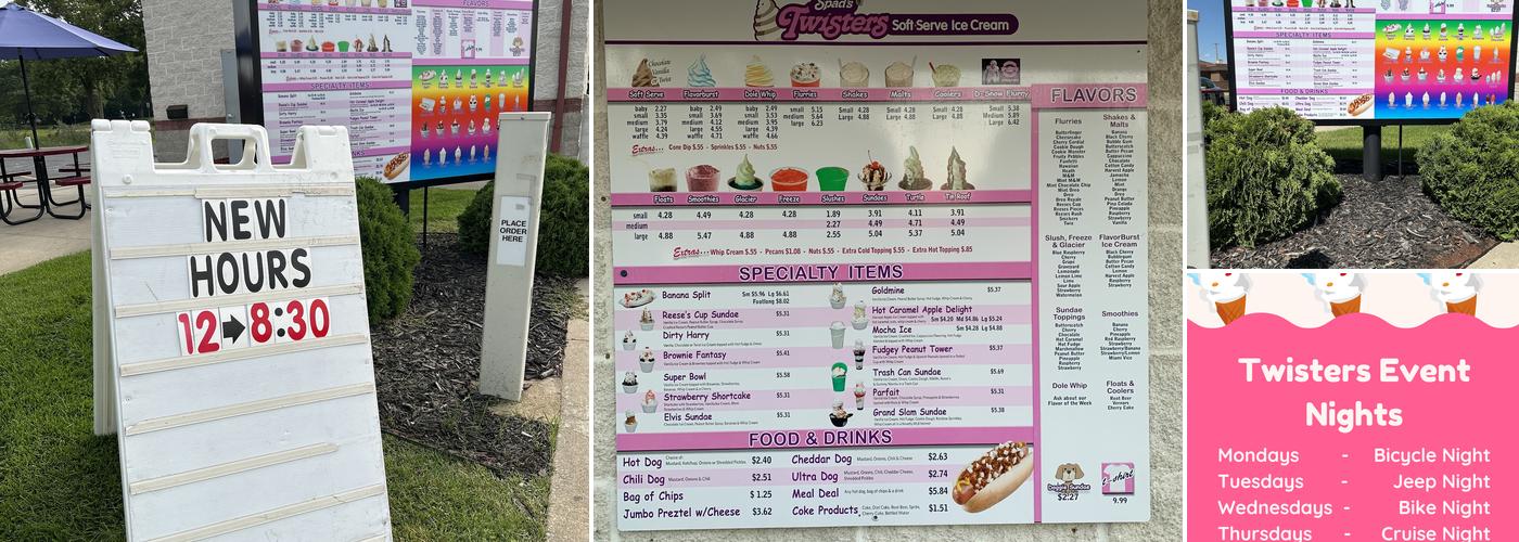 Spad's Twisters Soft Serve Ice Cream Menu