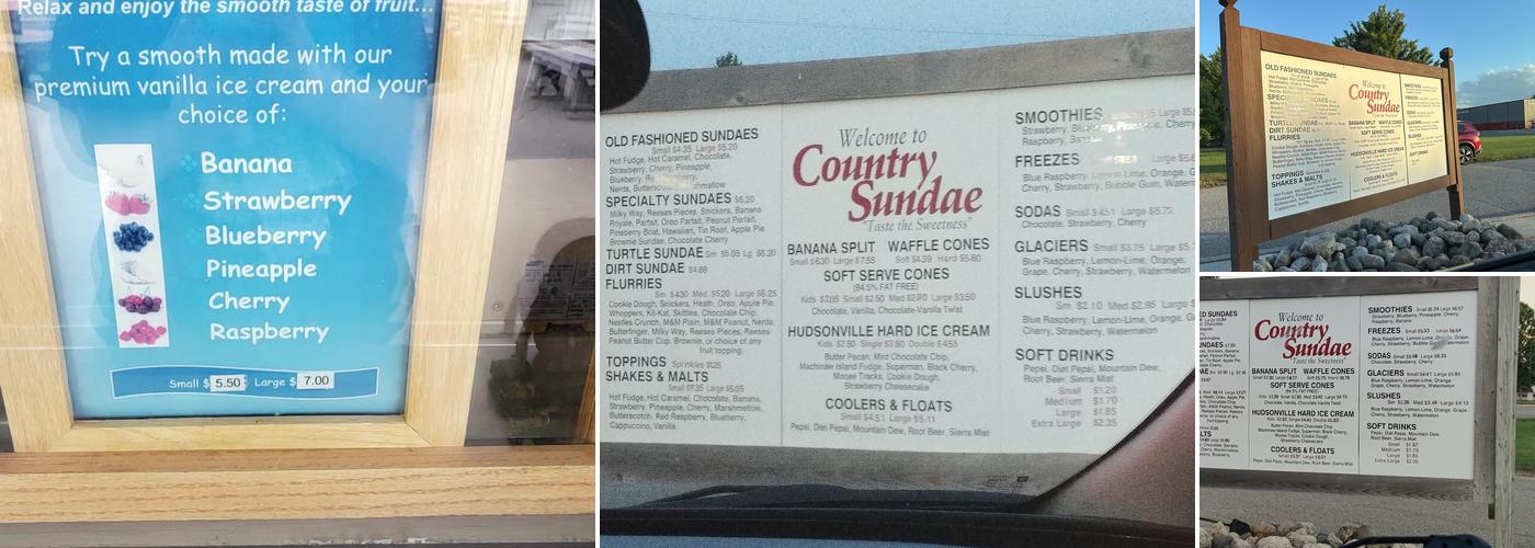Country Sundae Menu