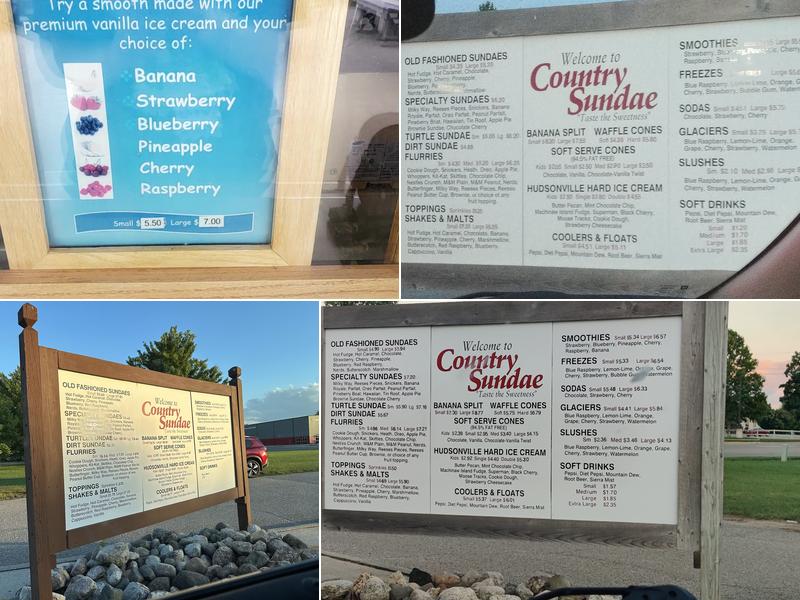Country Sundae Menu