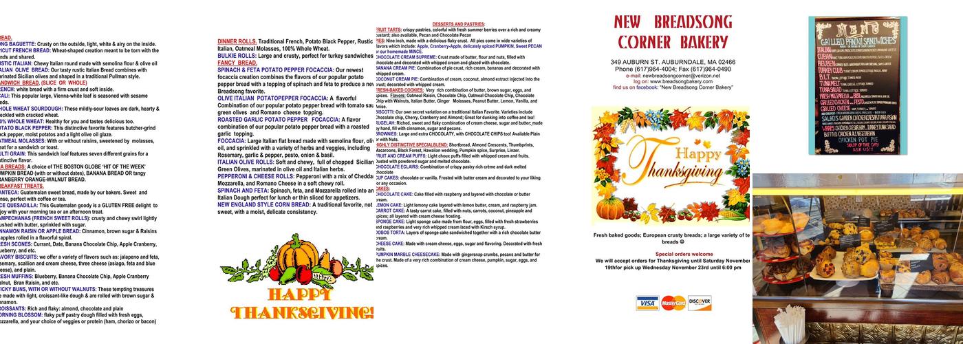 Breadsong Bakery Menu