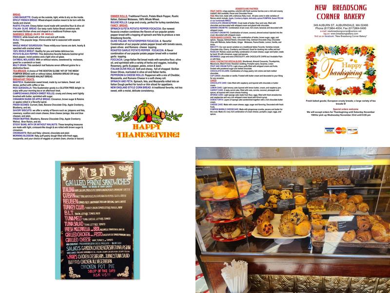 Breadsong Bakery Menu