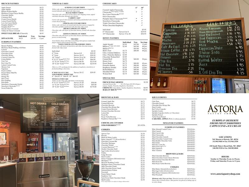 Astoria Pastry Shop Menu